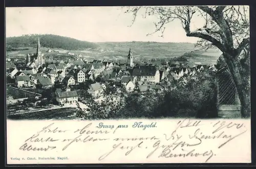 AK Nagold, Stadtansicht mit Kirche und Marktplatz