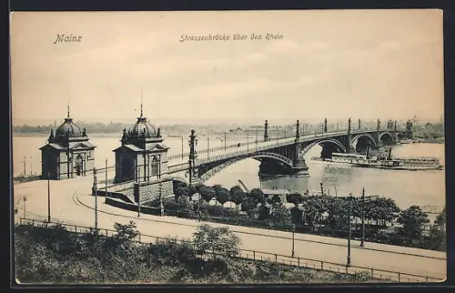 AK Mainz, Strassenbrücke über den Rhein