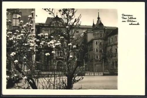 AK Dessau, Schloss, Blütenschmuck