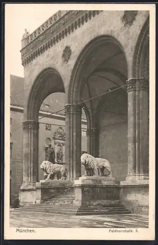 AK München, Feldherrnhalle, Portal mit Löwenstatuen
