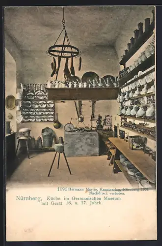 AK Nürnberg, Küche im Germanischen Museum mit Gerät, 16. u. 17. Jahrh.