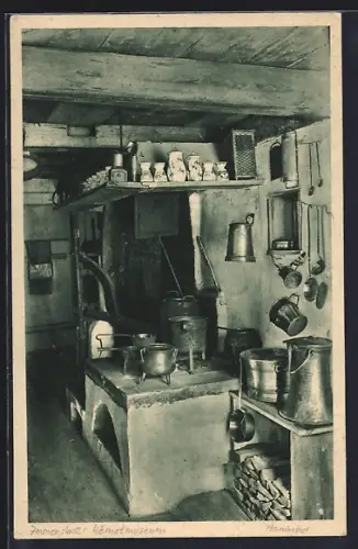AK Immenstadt, Heimatmuseum, Küche mit offenem Herdfeuer