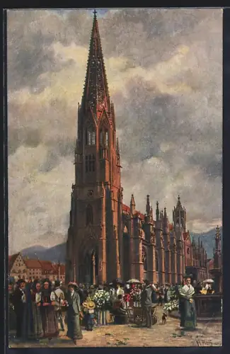 Künstler-AK Heinrich Hoffmann: Freiburg, Markttag am Münster