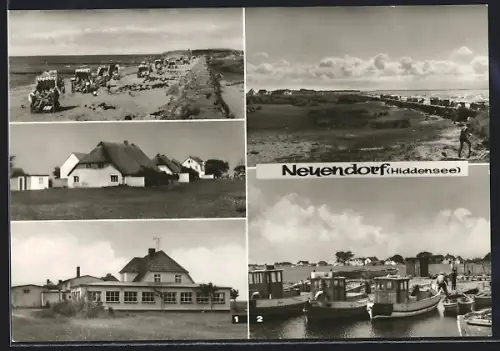 AK Neuendorf /Hiddensee, Cafe Stranddistel, Strand, Hafen