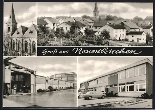 AK Neuenkirchen /Melle, Flachdachbauten, Totalansicht, Kirche