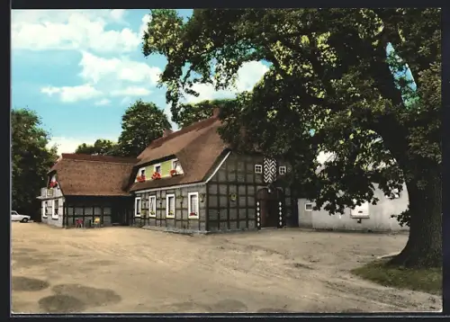 AK Sage /Oldb., Gasthaus Haaster Krug W. Otto von der Strasse aus