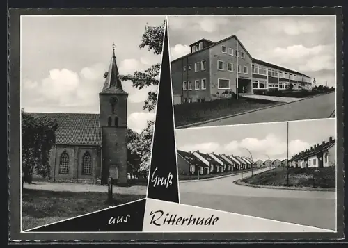 AK Ritterhude, Kirche, Schulgebäude, Reihenhäuser