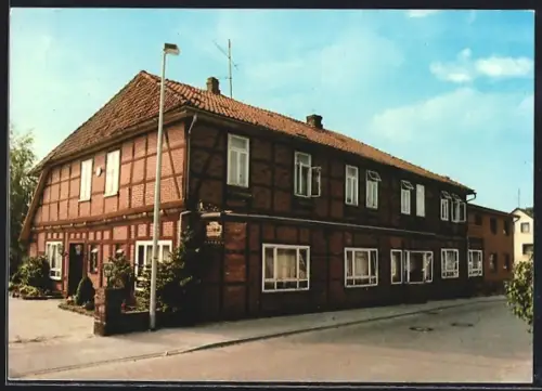 AK Dorfmark /Lüneburger Heide, Hotel-Restaurant Heidehof Rose, Ansicht mit Strasse