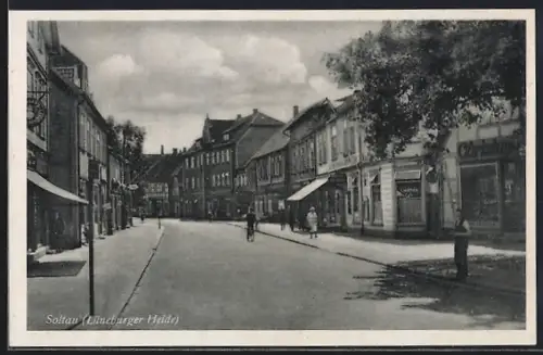 AK Soltau /Lüneburger Heide, Strassenansicht mit Geschäften und Passanten