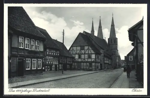 AK Duderstadt, Obertor, Fachwerkhäuser, Kirche