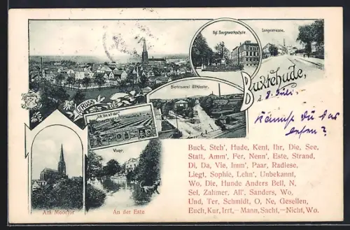 AK Buxtehude, Blick auf Stadt, Bürgerweide, Moorort, Este, Baugewerkschule, Langstrasse