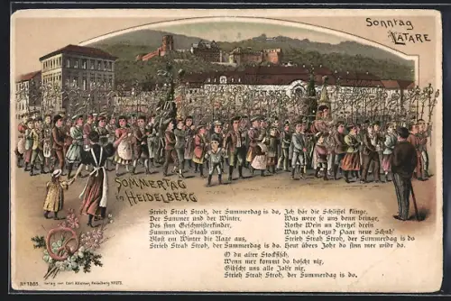 Lithographie Heidelberg, Sommertagszug, Schloss
