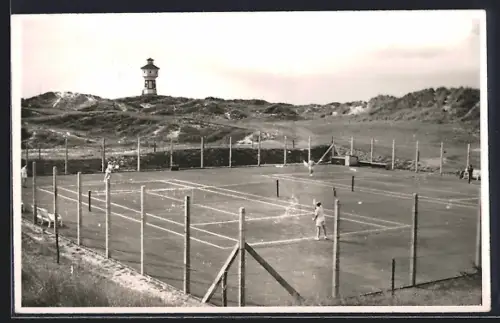 AK Langeoog, Tennisplatz, Dünen, Wasserturm