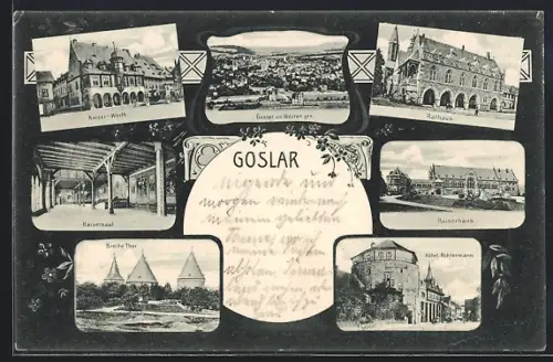AK Goslar, Kaiserworth, Rathaus, Kaiserhaus, Hotel Achtermann