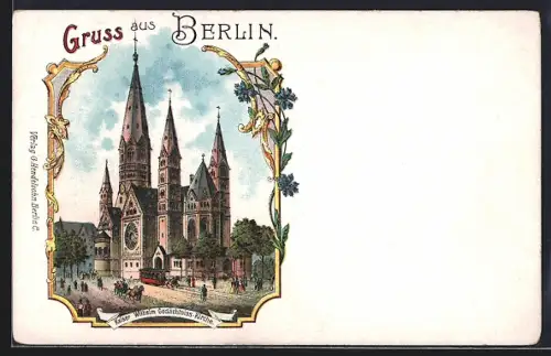 Lithographie Berlin-Charlottenburg, Kaiser Wilhelm Gedächtnis-Kirche