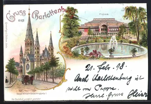 Lithographie Berlin-Charlottenburg, Kaiser-Wilhelm-Gedächtniskirche, Flora