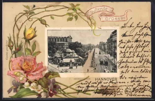 AK Hannover, Georgstrasse mit Strassenbahnen