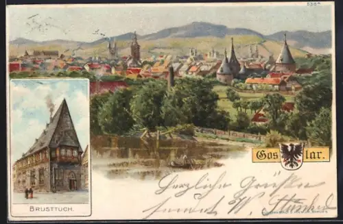 Lithographie Goslar, Stadtansicht, Brusttuch