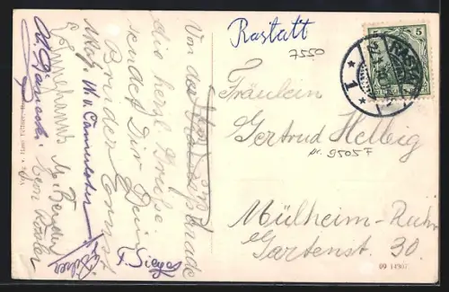 AK Rastatt, Untere Kaiserstrasse, Pfeiferbrunnen