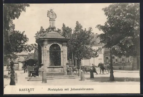 AK Rastatt, Marktplatz, Johannisbrunnen