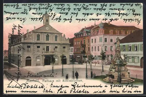 AK Rastatt, Rathaus, Alexisbrunnen