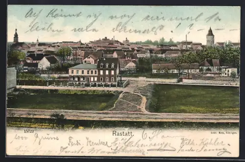 AK Rastatt, Stadtansicht mit Wohnhaus und Kirchtürmen