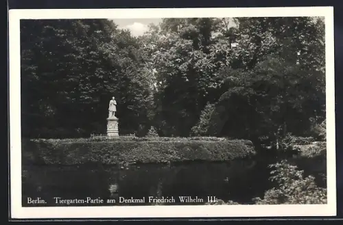 AK Berlin, Tiergarten-Partie am Denkmal Friedrich Wilhelm III.