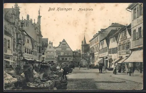 AK Bad Kissingen, Marktplatz mit Gemüseverkäuferinnen u. Weigands Restaurant