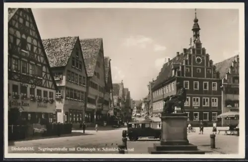 AK Dinkelsbühl, Segringerstrasse mit Christoph v. Schmid-Denkmal
