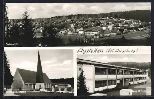 AK Aystetten /Augsburg, Neue Schule, Kirche, Ostansicht