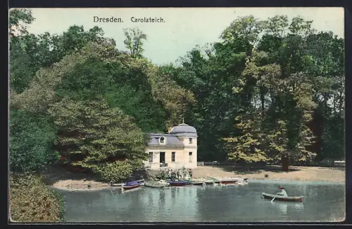 AK Dresden, Carolateich mit Pavilion und Ruderbooten