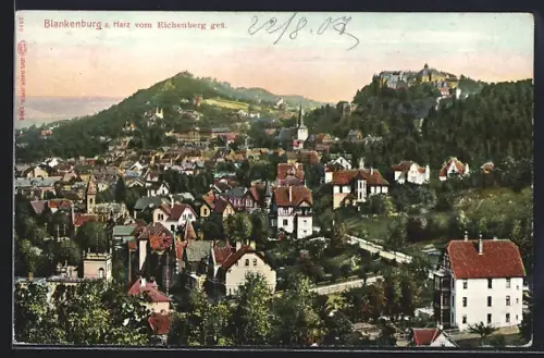AK Blankenburg / Harz, Blick über den Ort vom Eichenberg gesehen