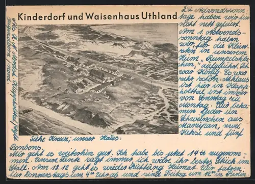 Künstler-AK Wyk /Föhr, Kinderdorf und Waisenhaus Uthland