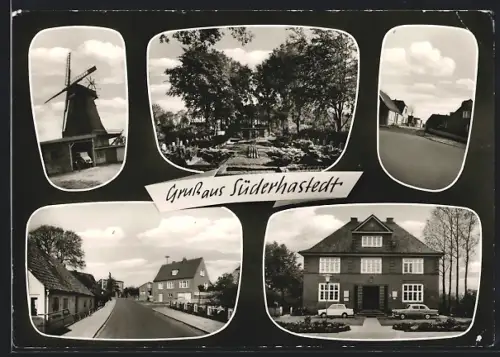 AK Süderhastedt, Friedhof, Windmühle, Strassenpartie