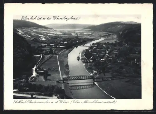 AK Bodenwerder a. d. Weser, Teilansicht mit Brücken