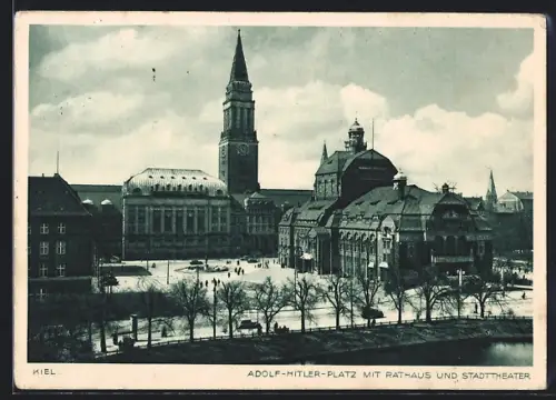 AK Kiel, Platz mit Rathaus und Stadttheater