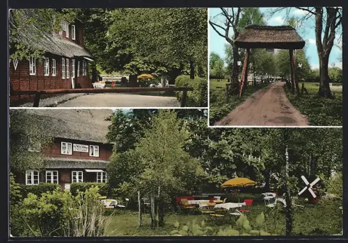AK Büchen, Gasthaus und Pension Zur Dücker-Schleuse, Hof, Feldweg