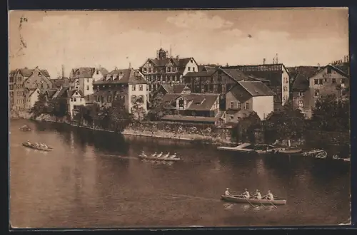 AK Kassel, Fuldapartie mit Altstadt, Ruderboote