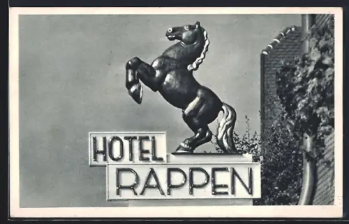 AK Freudenstadt im Schwarzwald, Hotel Rappen, Schild mit Pferd