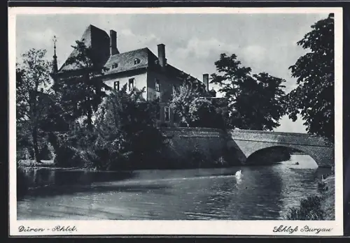 AK Düren, Wassergraben am Schloss Burgau