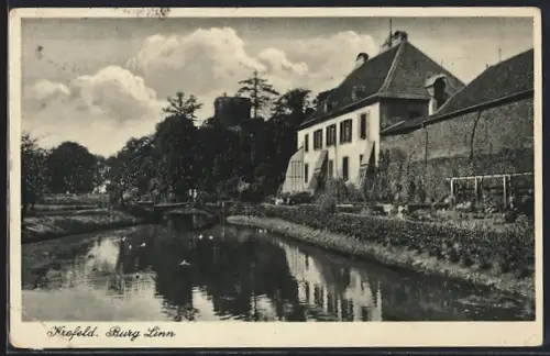 AK Krefeld, Burg Linn mit Flusspartie