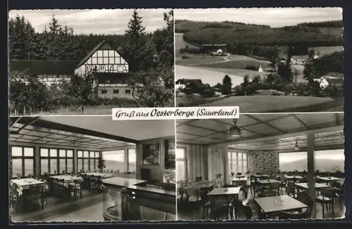 AK Oesterberge / Sauerland, Blick auf das Gasthaus Bergeshöh, Innenansicht