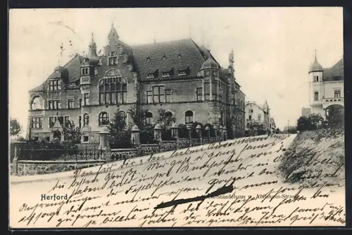 AK Herford, Kreis-Ständehaus und Amtshaus-Strasse