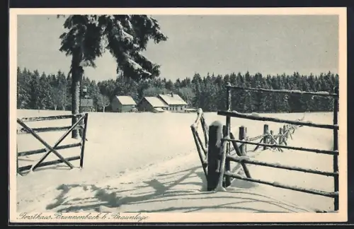 AK Brunnenbach b. Braunlage, Verschneite Partie mit Forsthaus