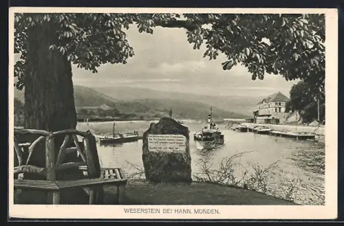 AK Hann. Münden, Flusspartie mit Weserstein