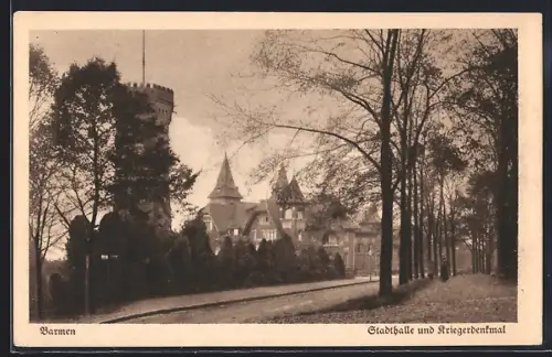 AK Barmen, Stadthalle und Kriegerdenkmal