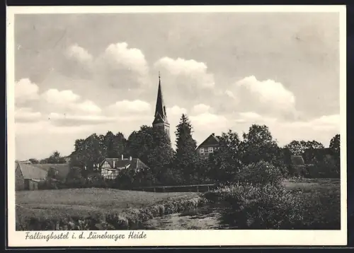 AK Fallingbostel /Lüneburger Heide, Flusspartie mit Blick zur Kirche