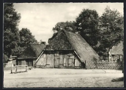 AK Undeloh, Häuser mit Reetdächern