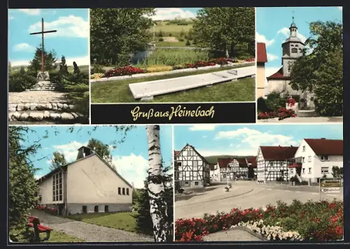 AK Heinebach, Ortspartie, Park, Kirche
