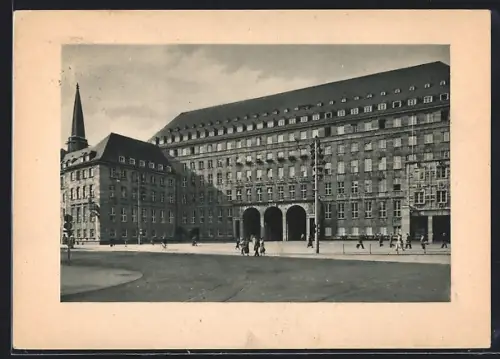 AK Bochum, Rathaus mit Strassenpartie